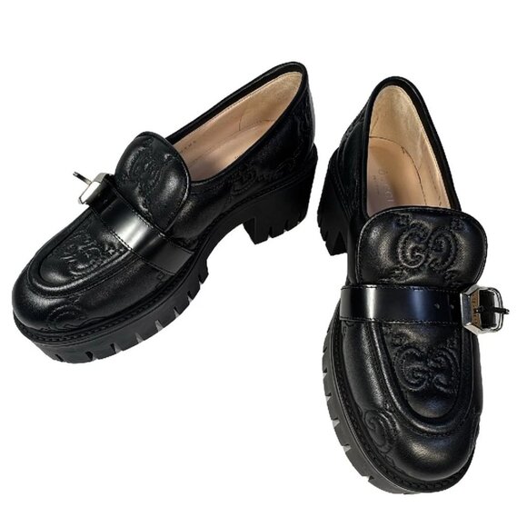 GUCCI GG Matelasse Black Leather Women's Shoes 509-032525 - Picture 2 of 10
